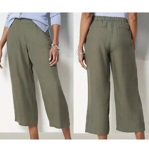 J.JILL Tencel Wide Leg Cropped Pull-On Elastic Pants Olive Sage Green Size 3X